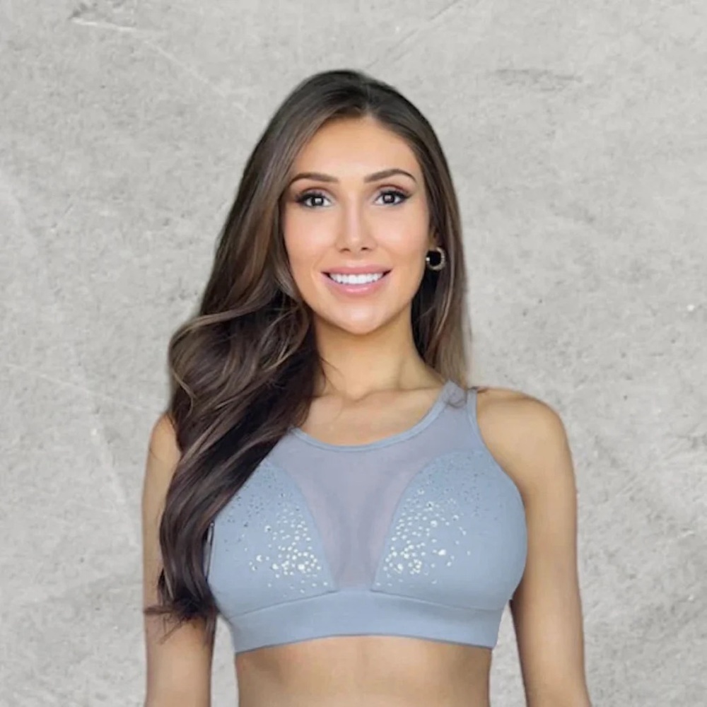 LUXEIT DIAMOND™ LIGHT SILVER MESH SPORTS BRA, HIGH SUPPORT